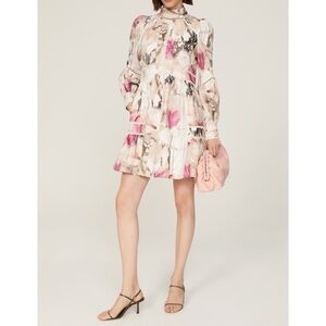 Ted Baker Multicolor Pink And Cream Linen Long Sleeve Women's Mini Dress